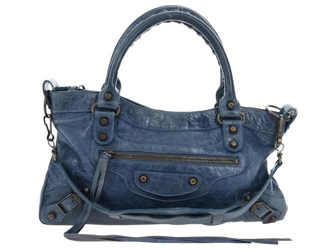 BALENCIAGA Borsa The First in pelle 2way Blu Oro 103208 Auth am12227V D'oro - vista 13