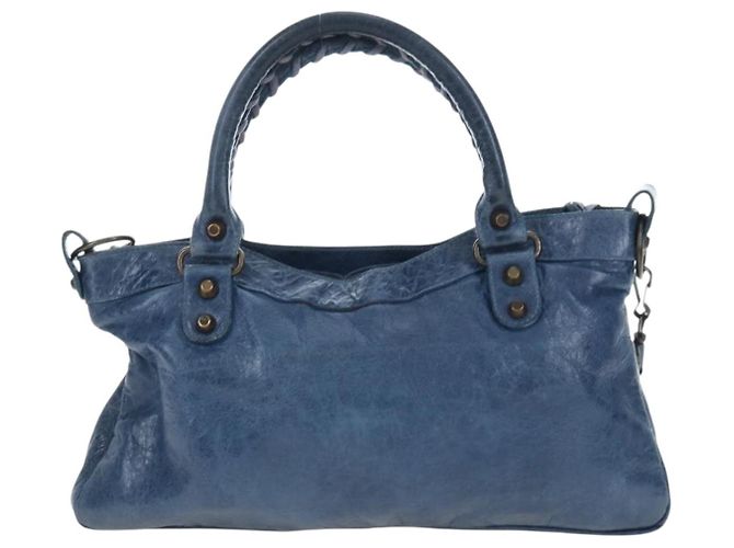 BALENCIAGA Borsa The First in pelle 2way Blu Oro 103208 Auth am12227V D'oro - vista 2
