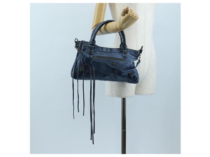 BALENCIAGA Borsa The First in pelle 2way Blu Oro 103208 Auth am12227V D'oro - vista 28