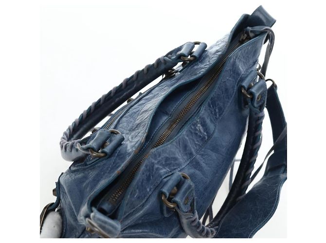 BALENCIAGA Borsa The First in pelle 2way Blu Oro 103208 Auth am12227V D'oro - vista 6