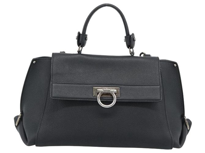 Borsa Salvatore Ferragamo Sofia Gancini in pelle 2way Nero Argento Auth 195584 - vista 13