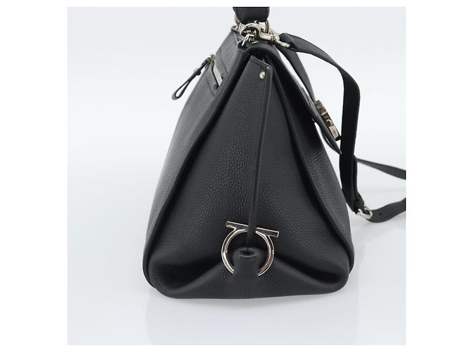 Borsa Salvatore Ferragamo Sofia Gancini in pelle 2way Nero Argento Auth 195584 - vista 3