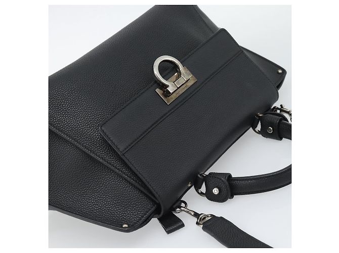 Borsa Salvatore Ferragamo Sofia Gancini in pelle 2way Nero Argento Auth 195584 - vista 6