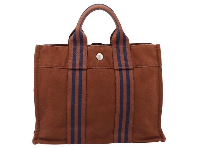 Hermès Bolso HERMES Fourre Tout PM algodón Brown Silver Auth BA14842 Castaño Plata - vista 13