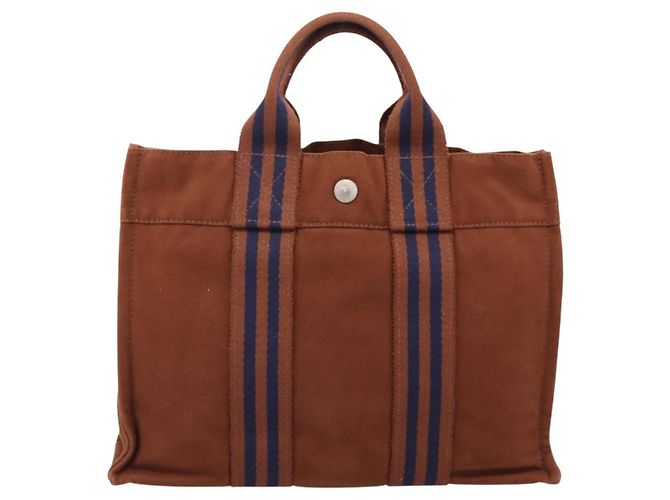 Hermès Bolso HERMES Fourre Tout PM algodón Brown Silver Auth BA14842 Castaño Plata - vista 2
