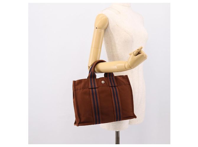 Hermès Bolso HERMES Fourre Tout PM algodón Brown Silver Auth BA14842 Castaño Plata - vista 20