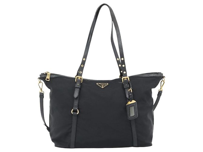 Borsa Tote PRADA Nylon 2way Black Gold Auth 196064 Nero D'oro - vista 13