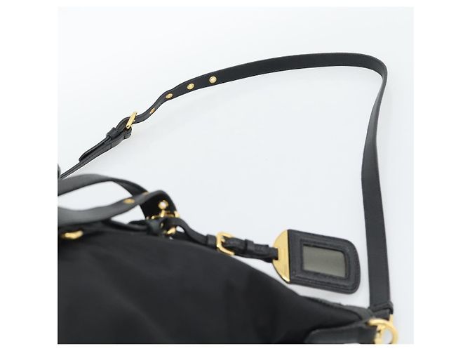 Borsa Tote PRADA Nylon 2way Black Gold Auth 196064 Nero D'oro - vista 15