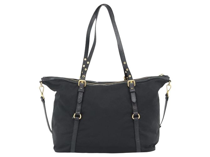 Borsa Tote PRADA Nylon 2way Black Gold Auth 196064 Nero D'oro - vista 2