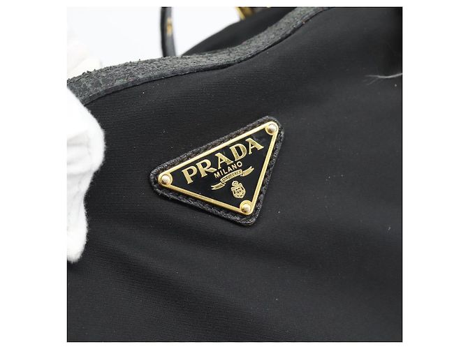 Borsa Tote PRADA Nylon 2way Black Gold Auth 196064 Nero D'oro - vista 20