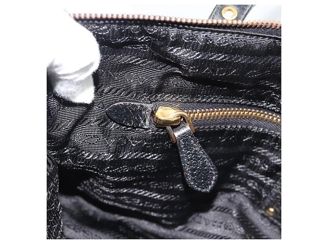 Borsa Tote PRADA Nylon 2way Black Gold Auth 196064 Nero D'oro - vista 24