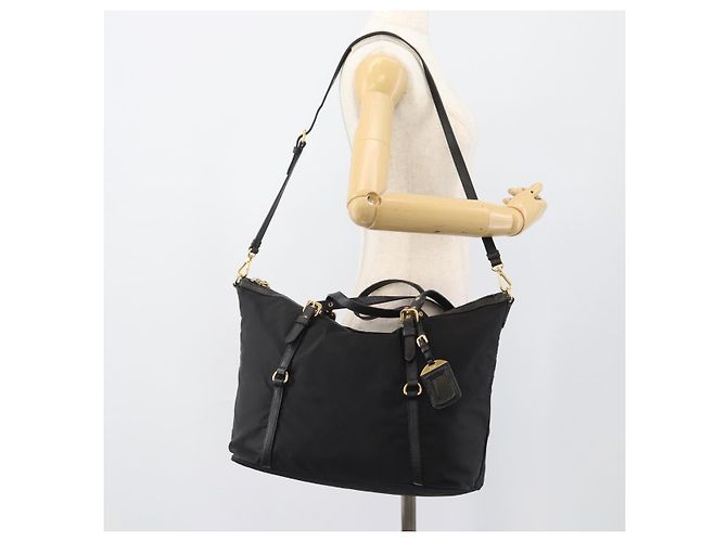 Borsa Tote PRADA Nylon 2way Black Gold Auth 196064 Nero D'oro - vista 26