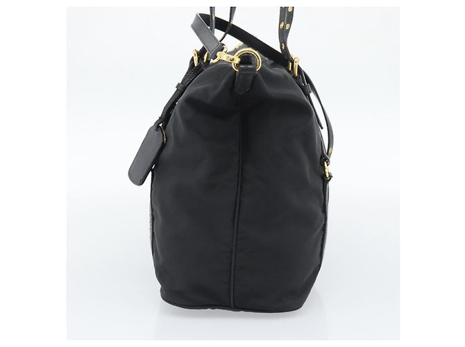 Borsa Tote PRADA Nylon 2way Black Gold Auth 196064 Nero D'oro - vista 4