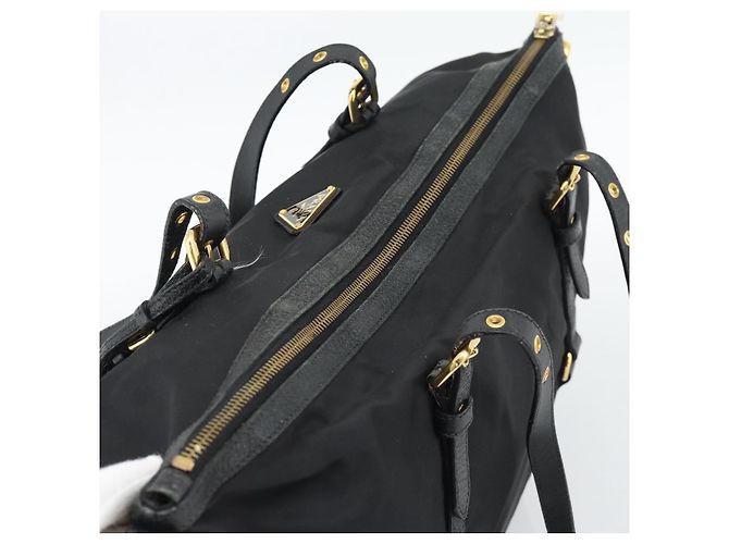 Borsa Tote PRADA Nylon 2way Black Gold Auth 196064 Nero D'oro - vista 6