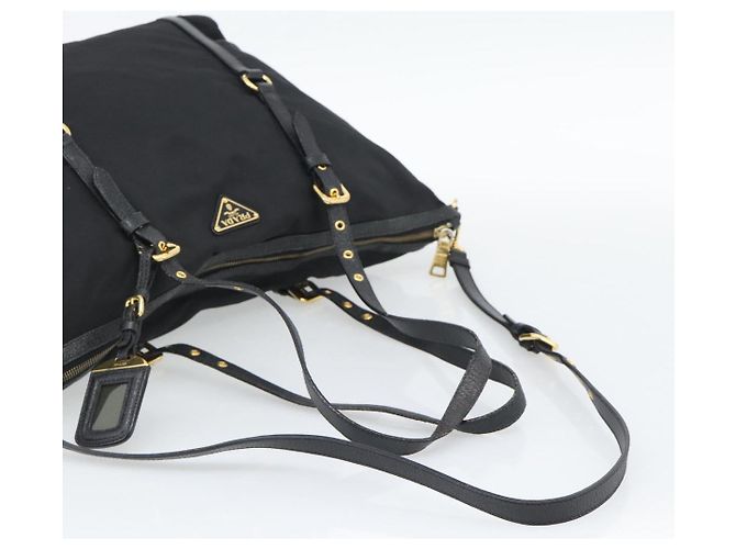 Borsa Tote PRADA Nylon 2way Black Gold Auth 196064 Nero D'oro - vista 8