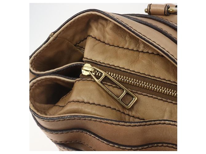 Saco Tote BURBERRY Couro Beige Gold Auth 195681A Bege Dourado - vista 10