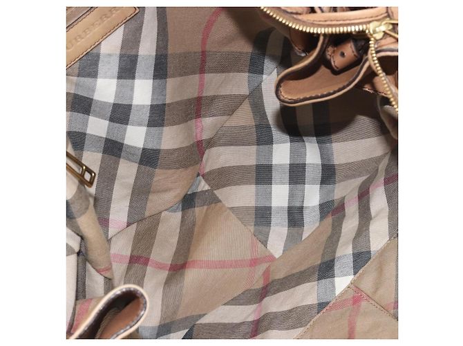 Saco Tote BURBERRY Couro Beige Gold Auth 195681A Bege Dourado - vista 11