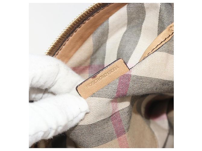 Saco Tote BURBERRY Couro Beige Gold Auth 195681A Bege Dourado - vista 12