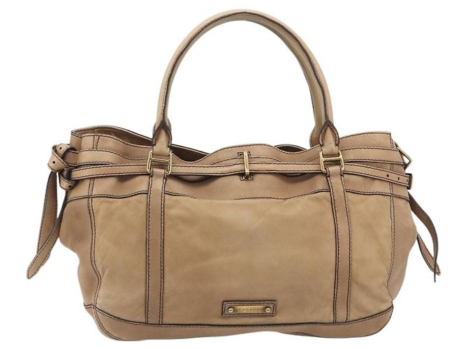 Saco Tote BURBERRY Couro Beige Gold Auth 195681A Bege Dourado - vista 13