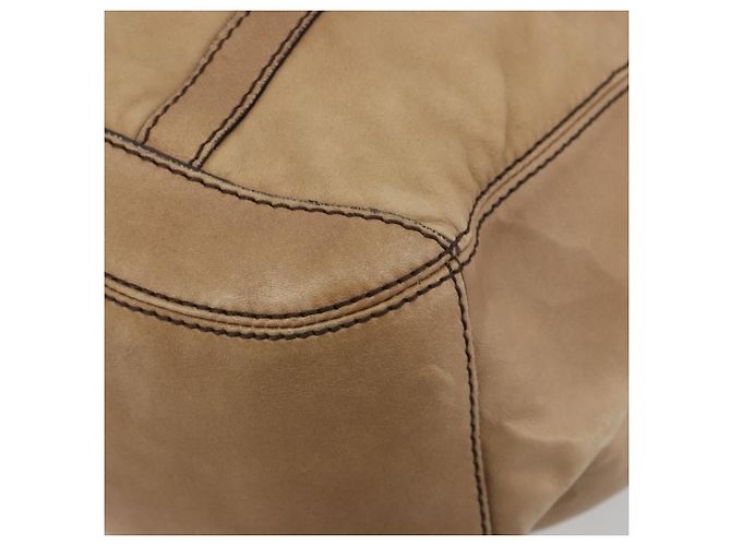 Saco Tote BURBERRY Couro Beige Gold Auth 195681A Bege Dourado - vista 14