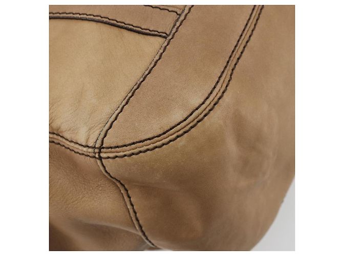 Saco Tote BURBERRY Couro Beige Gold Auth 195681A Bege Dourado - vista 15