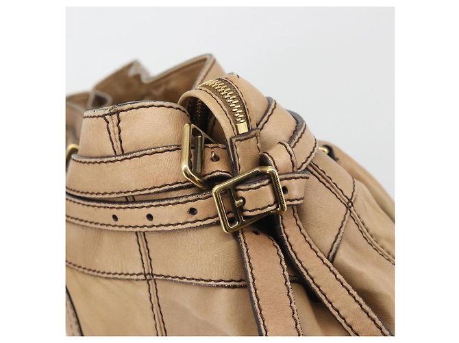 Saco Tote BURBERRY Couro Beige Gold Auth 195681A Bege Dourado - vista 17