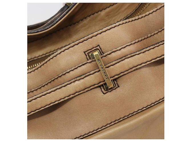 Saco Tote BURBERRY Couro Beige Gold Auth 195681A Bege Dourado - vista 18