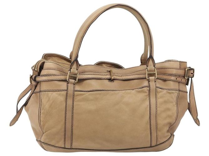 Saco Tote BURBERRY Couro Beige Gold Auth 195681A Bege Dourado - vista 2