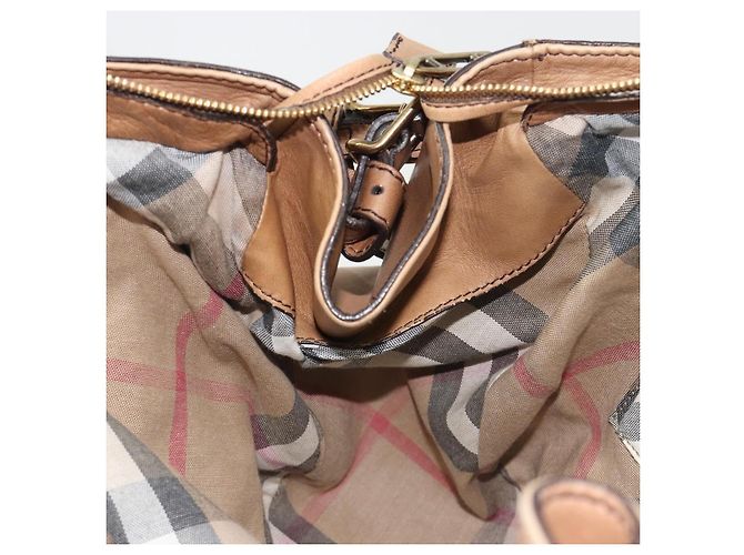 Saco Tote BURBERRY Couro Beige Gold Auth 195681A Bege Dourado - vista 21
