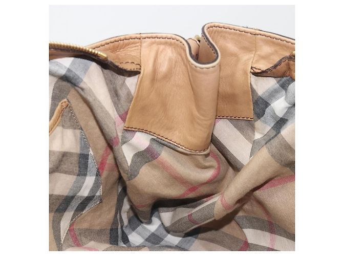 Saco Tote BURBERRY Couro Beige Gold Auth 195681A Bege Dourado - vista 22