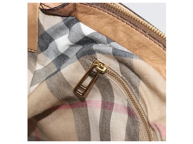 Saco Tote BURBERRY Couro Beige Gold Auth 195681A Bege Dourado - vista 23