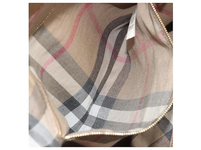 Saco Tote BURBERRY Couro Beige Gold Auth 195681A Bege Dourado - vista 24