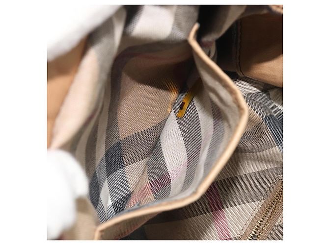 Saco Tote BURBERRY Couro Beige Gold Auth 195681A Bege Dourado - vista 25
