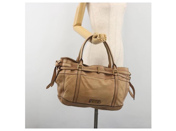 Saco Tote BURBERRY Couro Beige Gold Auth 195681A Bege Dourado - vista 26