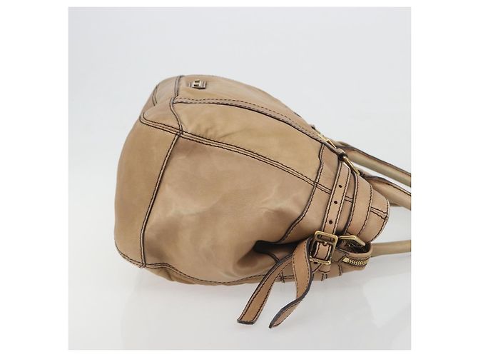 Saco Tote BURBERRY Couro Beige Gold Auth 195681A Bege Dourado - vista 3