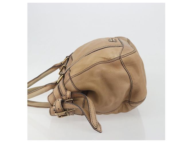 Saco Tote BURBERRY Couro Beige Gold Auth 195681A Bege Dourado - vista 4
