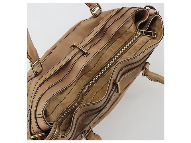 Saco Tote BURBERRY Couro Beige Gold Auth 195681A Bege Dourado - vista 6