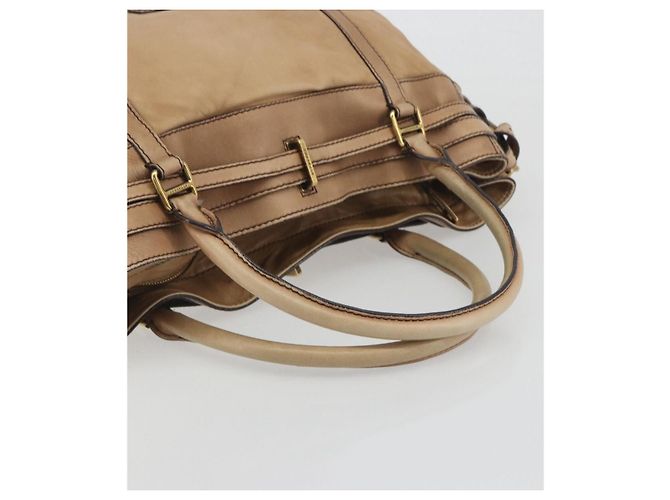Saco Tote BURBERRY Couro Beige Gold Auth 195681A Bege Dourado - vista 7