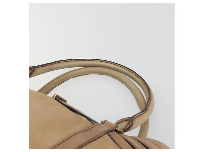 Saco Tote BURBERRY Couro Beige Gold Auth 195681A Bege Dourado - vista 8