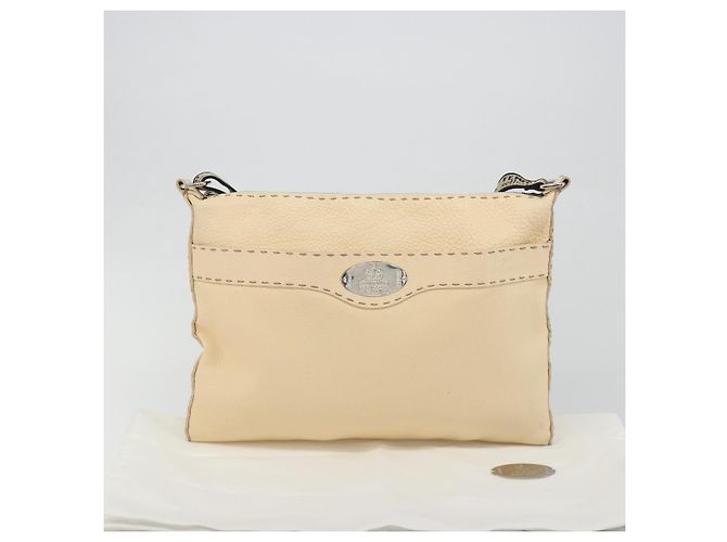 FENDI Celeria Shoulder Bag Leather Ivory Silver Auth 195647V Silvery Cream - view 12