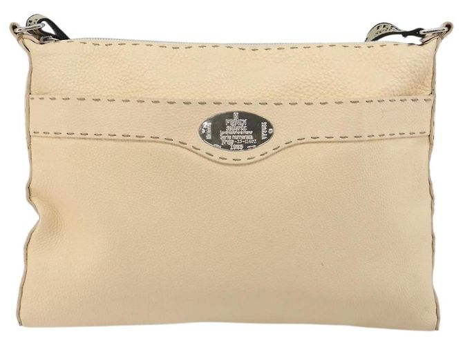 FENDI Celeria Shoulder Bag Leather Ivory Silver Auth 195647V Silvery Cream - view 13