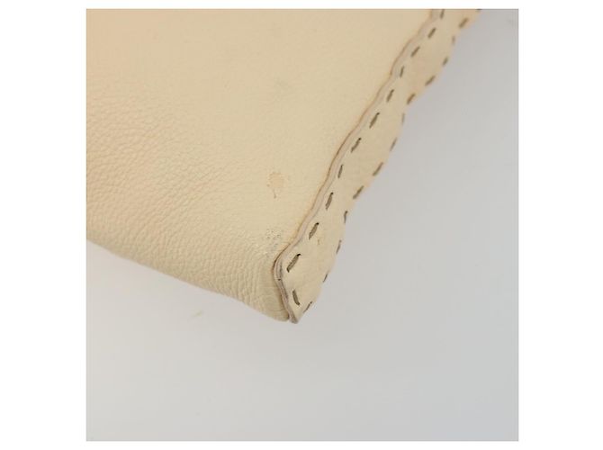 FENDI Celeria Shoulder Bag Leather Ivory Silver Auth 195647V Silvery Cream - view 14