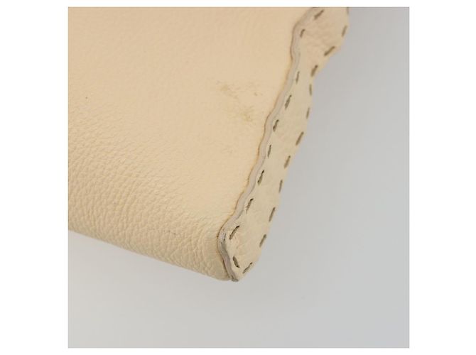 FENDI Celeria Shoulder Bag Leather Ivory Silver Auth 195647V Silvery Cream - view 16