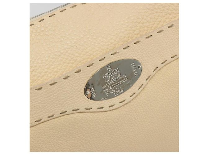 FENDI Celeria Shoulder Bag Leather Ivory Silver Auth 195647V Silvery Cream - view 18