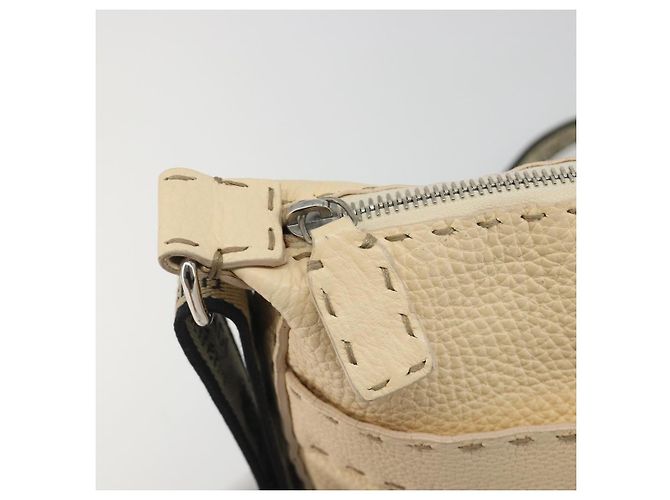 FENDI Celeria Shoulder Bag Leather Ivory Silver Auth 195647V Silvery Cream - view 19