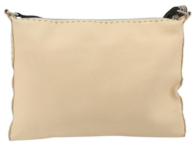 FENDI Celeria Shoulder Bag Leather Ivory Silver Auth 195647V Silvery Cream - view 2