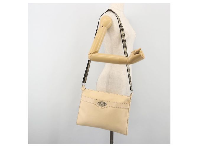 FENDI Celeria Shoulder Bag Leather Ivory Silver Auth 195647V Silvery Cream - view 26