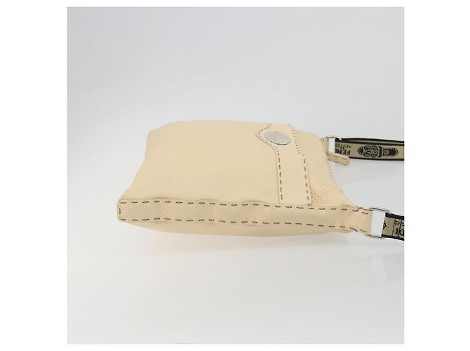 FENDI Celeria Shoulder Bag Leather Ivory Silver Auth 195647V Silvery Cream - view 3