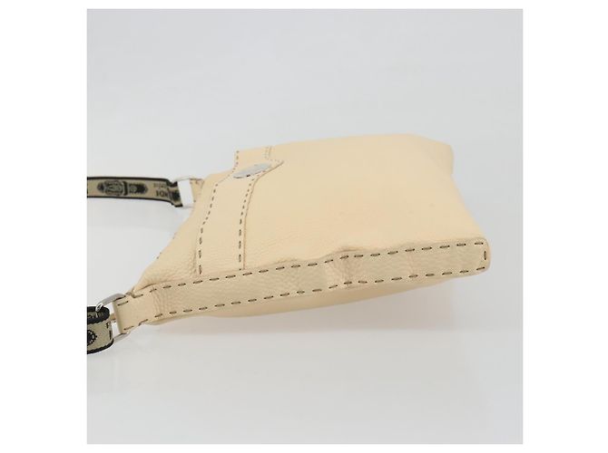 FENDI Celeria Shoulder Bag Leather Ivory Silver Auth 195647V Silvery Cream - view 4