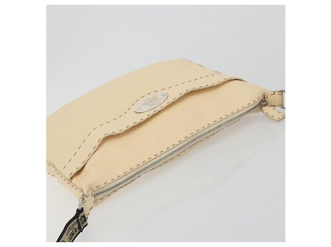 FENDI Celeria Shoulder Bag Leather Ivory Silver Auth 195647V Silvery Cream - view 6